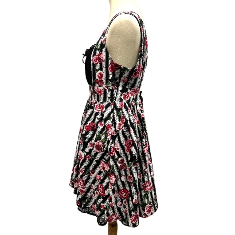 Hot Topic Corset Striped Rose Print Lace Pin Up Rockabilly Dress Womens Medium - Picture 9 of 16